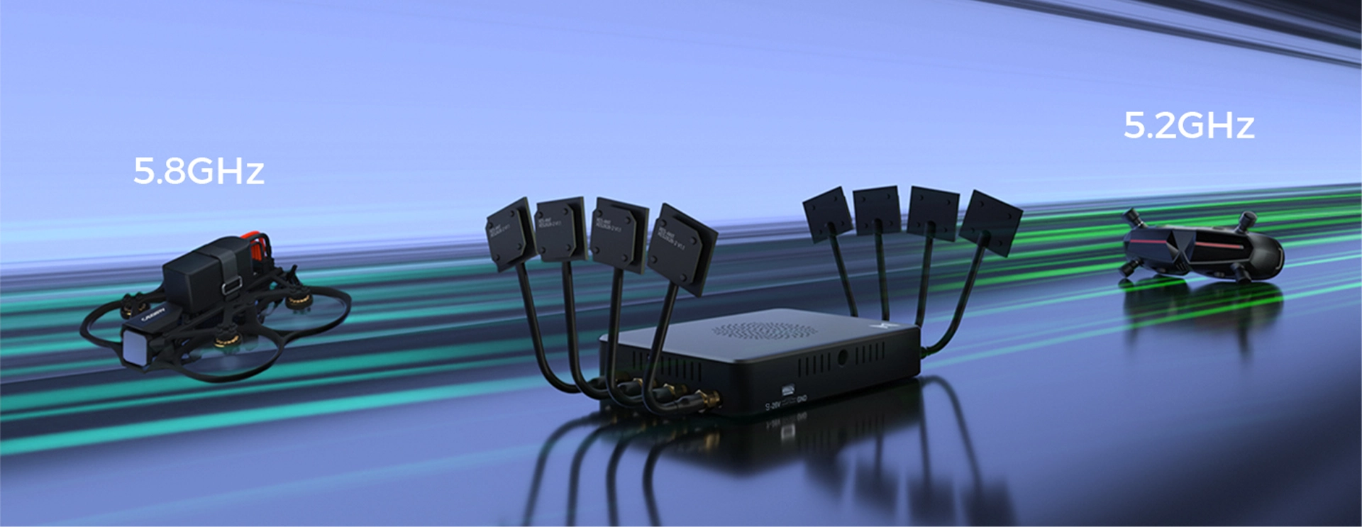 外置八根定向天线配合5.2GHz与5.8GHz频段<